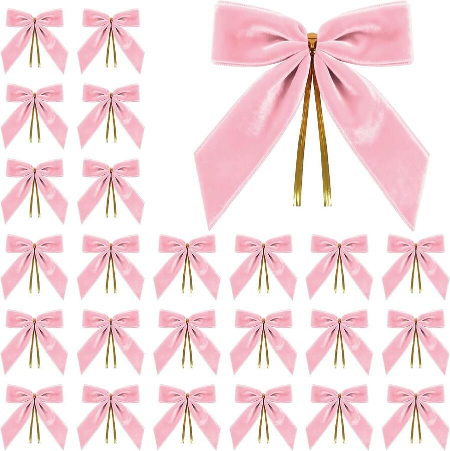 24 stuks fluwelen strikken voor kerstboom cadeaus decoratie bruiloft 2 5 cm breed 8 9 x 8 9 cm roze