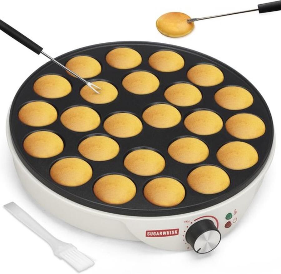 24-voudige mini-pannenkoekenmachine elektrische Aebleskiver- en poffertjes-iepan Deense pannenkoekenmachine cake-pop-maker Nederlandse pannenkoekenmachine wit