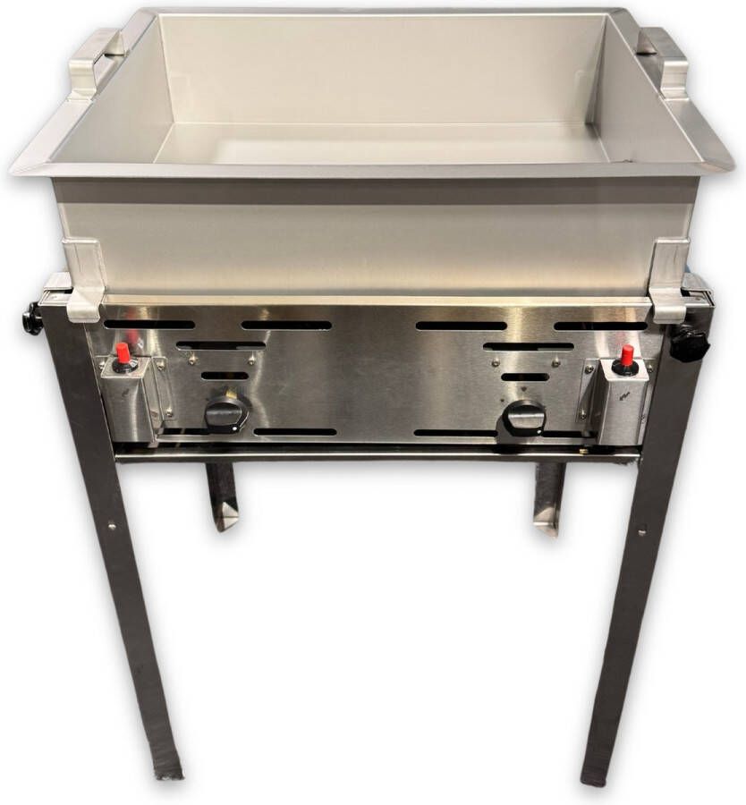 24Horeca Oliebollen Frituurpan op Barbecue 30 liter Met Aftapkraan RVS 2mm Incl. Hendi Roast Master Maxi