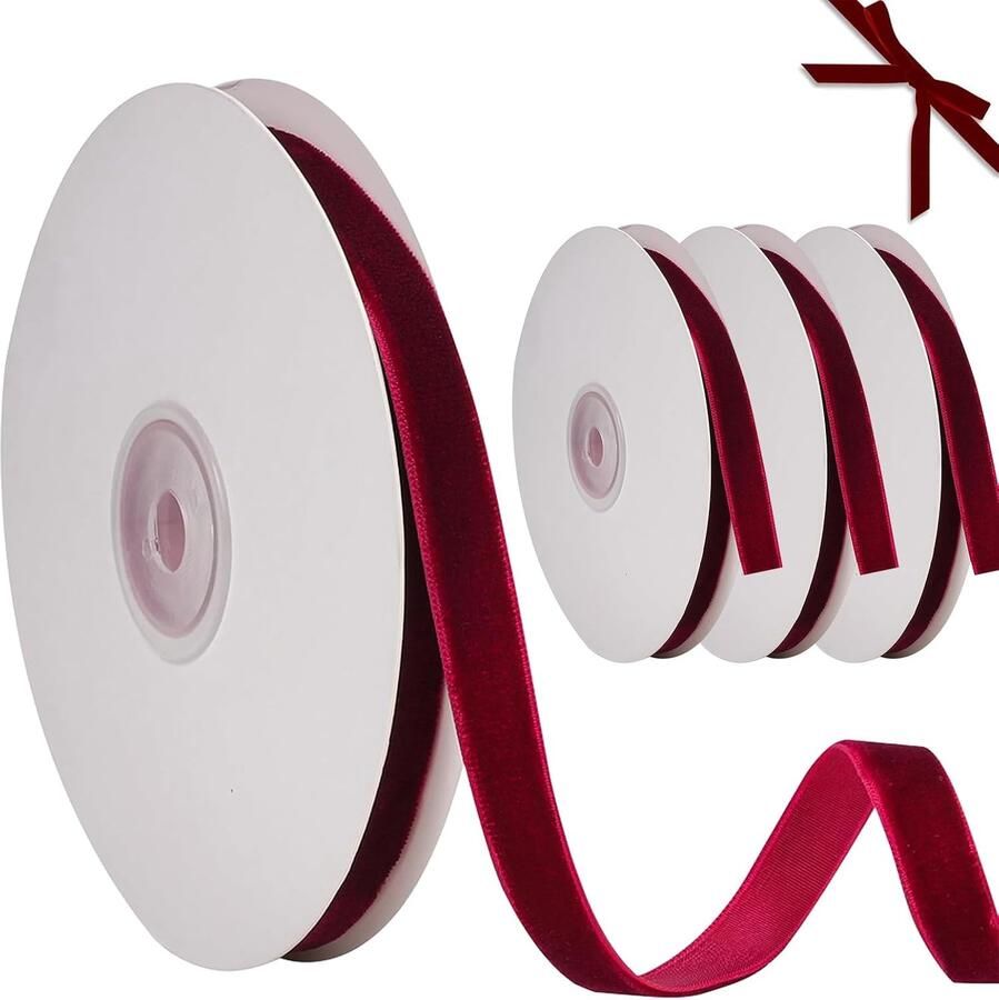 25 meter fluwelen band rood 10 mm breed