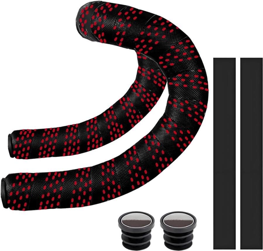2x Fietsstuurband PU Eva antislip schokdempend comfortabel met 2 einddoppen