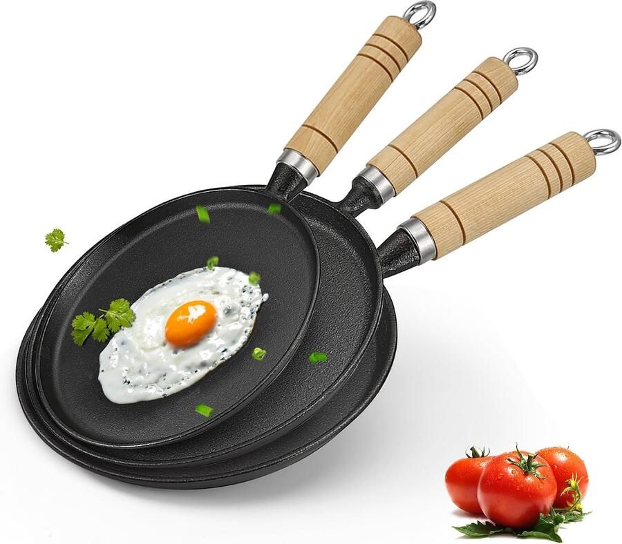 3-delige gietijzeren grillpan set Ø 20 23 26 cm