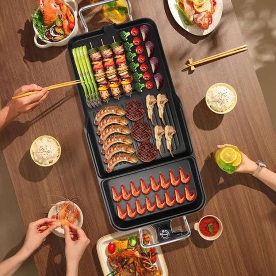 3-in-1 elektrische grillplaat 2000W XL-tafelgrill zwart