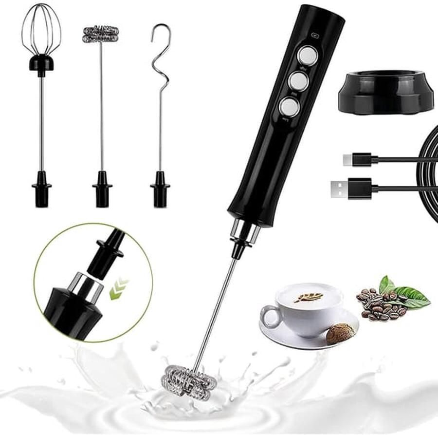 3-in-1 multifunctionele handmixer zwart 3 snelheden 1200 mAh USB 15x4 cm