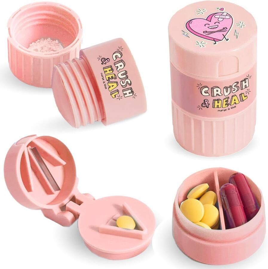 3-in-1 Tablettenverdeler met Hakmolen en Houder Groen Roze