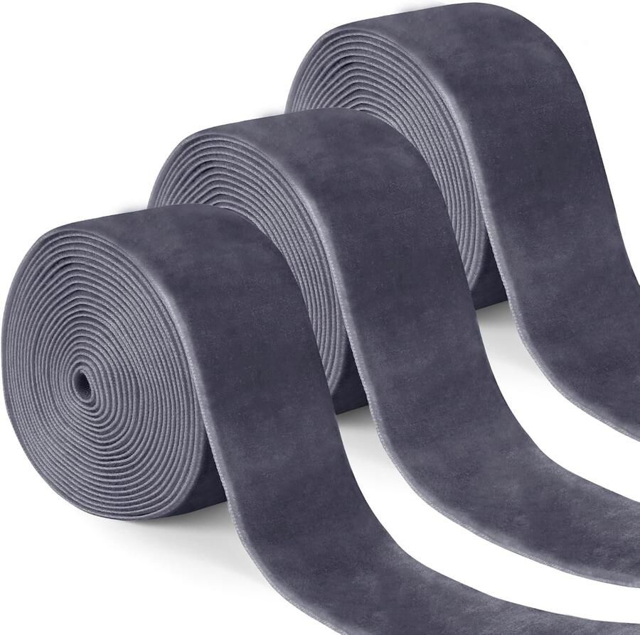 3 Rollen donkergrijs fluwelen lint 38 mm x 2 7 m