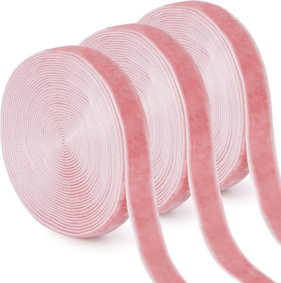 3 Rollen fluweelband aqua rosé 10 mm x 4 5 m