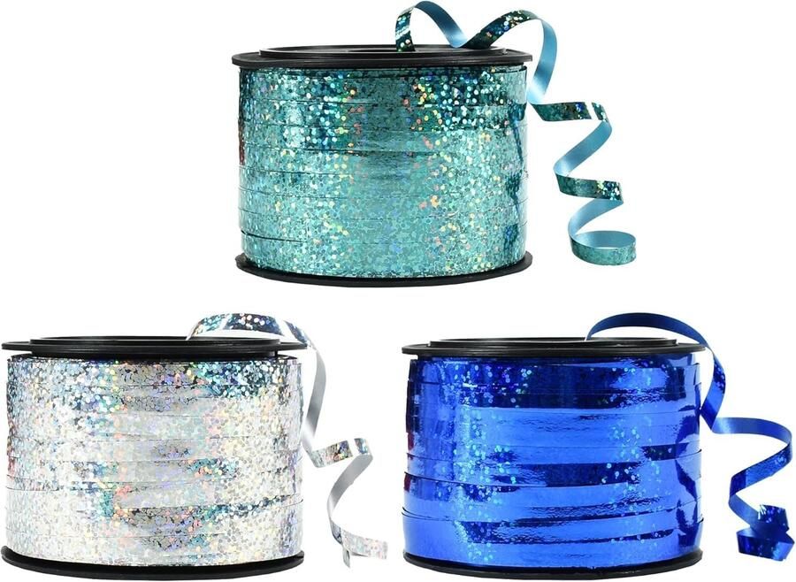 3 Rollen Geschenkband 273 meter 5 mm breed blauw zilver