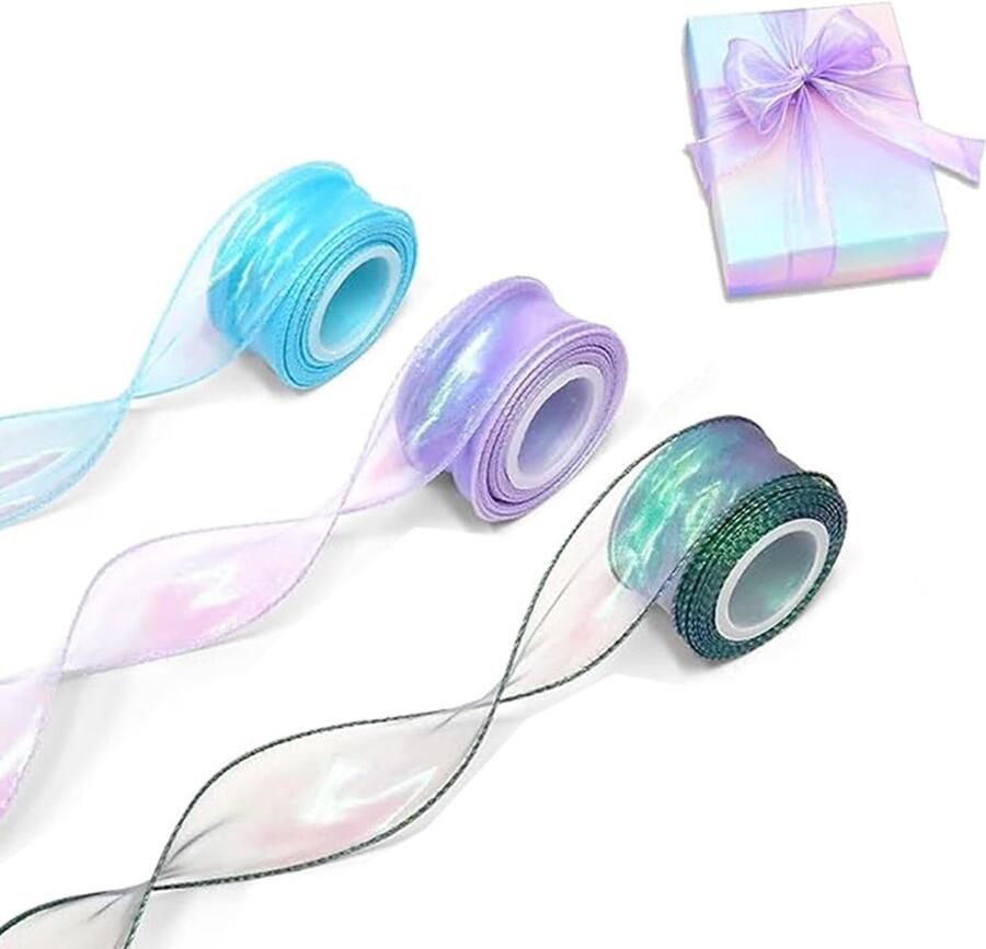 3 rollen organza lint 35 mm x 9 m voor decoratie en cadeauverpakking