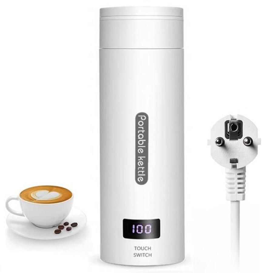 380 ml draagbare elektrische waterkoker 3-in-1 mini-waterkoker verwarmde reisbeker roestvrijstalen waterkoker voor thee melk koffie (wit)