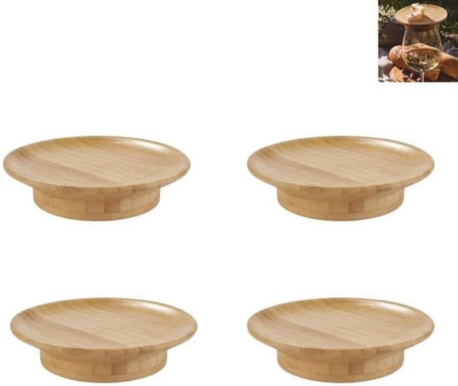 4-delige set bestaande uit een bamboe wijnglasdeksel een multifunctionele bamboe onderzetter een spatbeschermer een bamboe bekerdeksel een stofhoes voor de theepot een houten bekerdeksel en een theekopdeksel