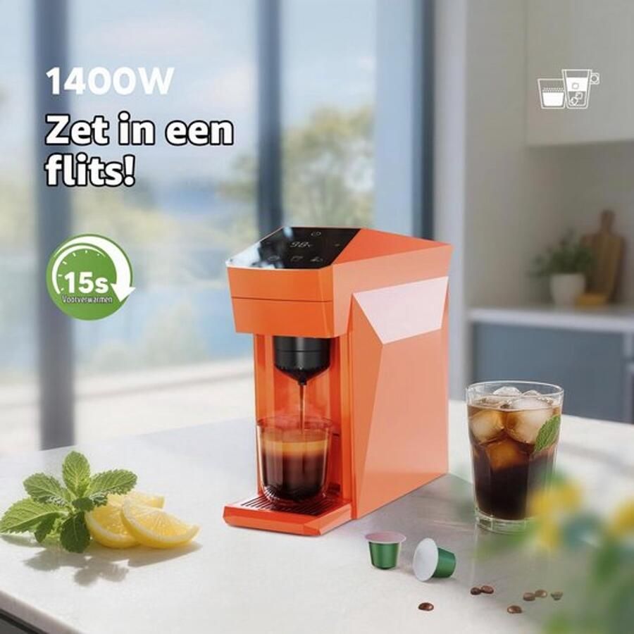 4-in-1 koffiemachine espressomachine 19 bar voor capsules Ne-spresso OriginalLine Do-lce Gusto gemalen koffie 800ml capaciteit levendig oranje