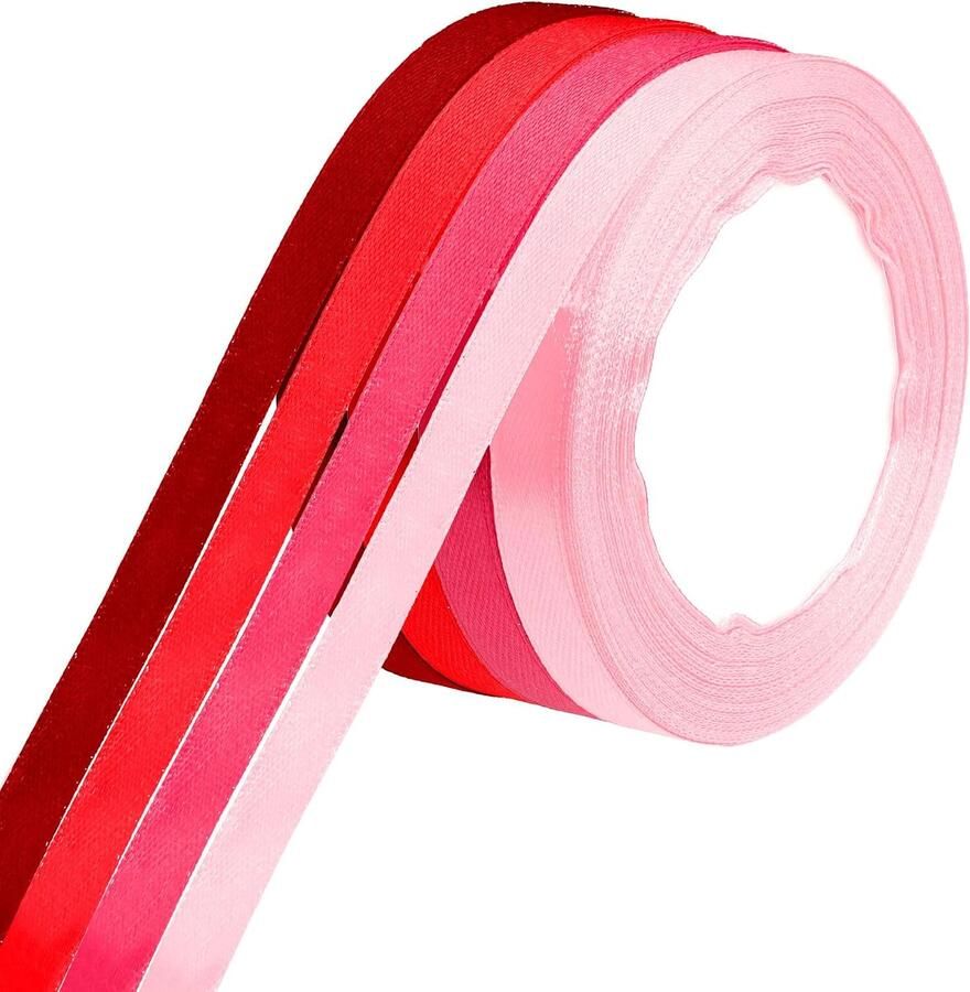 4 Stuks lint rood en roze
