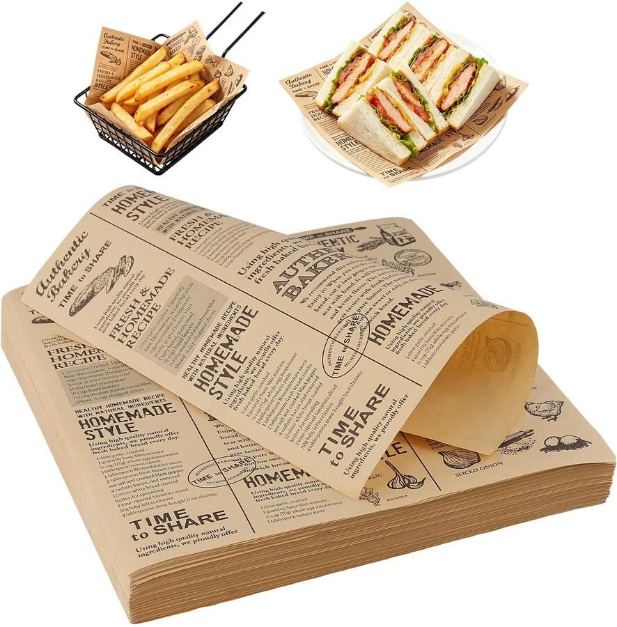 400 Stuks Hamburgerpapier in Krantenlook 25x25cm