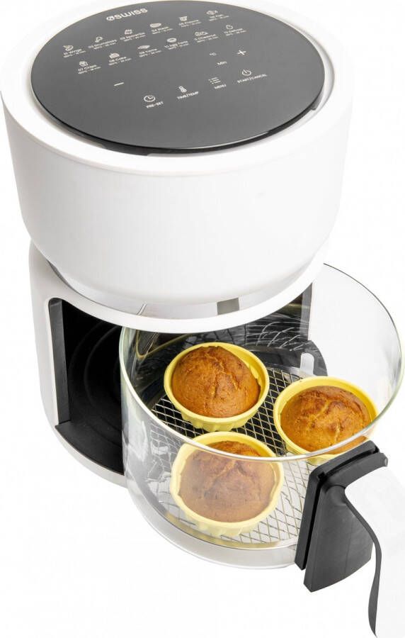 4SWISS Heteluchtfriteuse ABB-G24 Pure Glass Vermogen 1200 W met aanraakscherm energiebesparend en gemakkelijk schoon te maken ruime lade van 3 liter Wit
