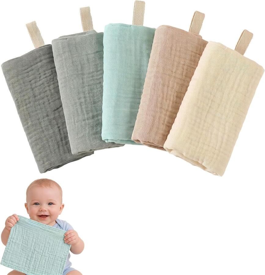 5-delige set baby washandjes 100% katoen 22x23 cm zacht en absorberend voor gezicht en bad