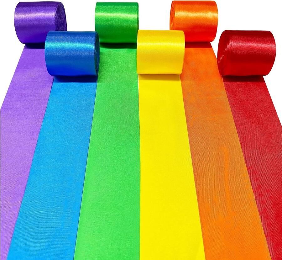 60 meter regenboog satijnband 50 mm breed