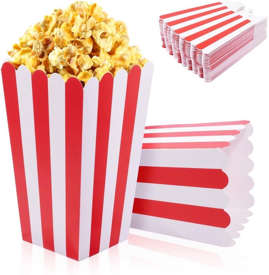 60 Stuks Popcorn Dozen Rood-Wit Gestreept voor Feestjes