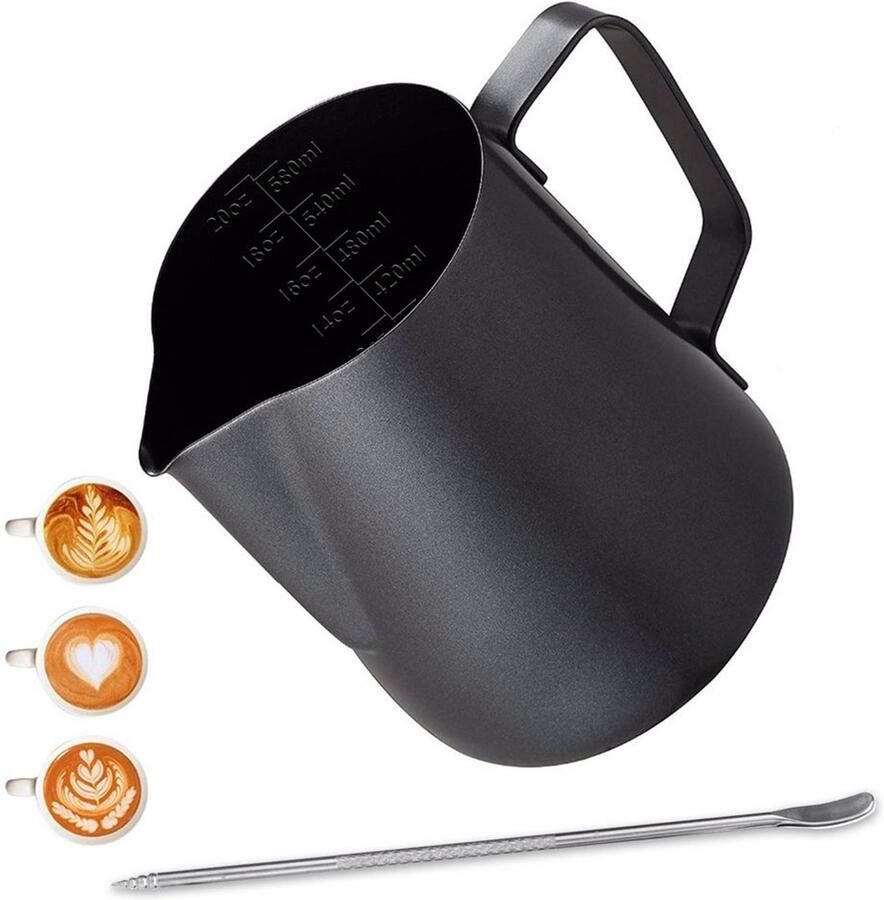 600 ml RVS Melkkan met Latte Art Pen en Melkopschuimer