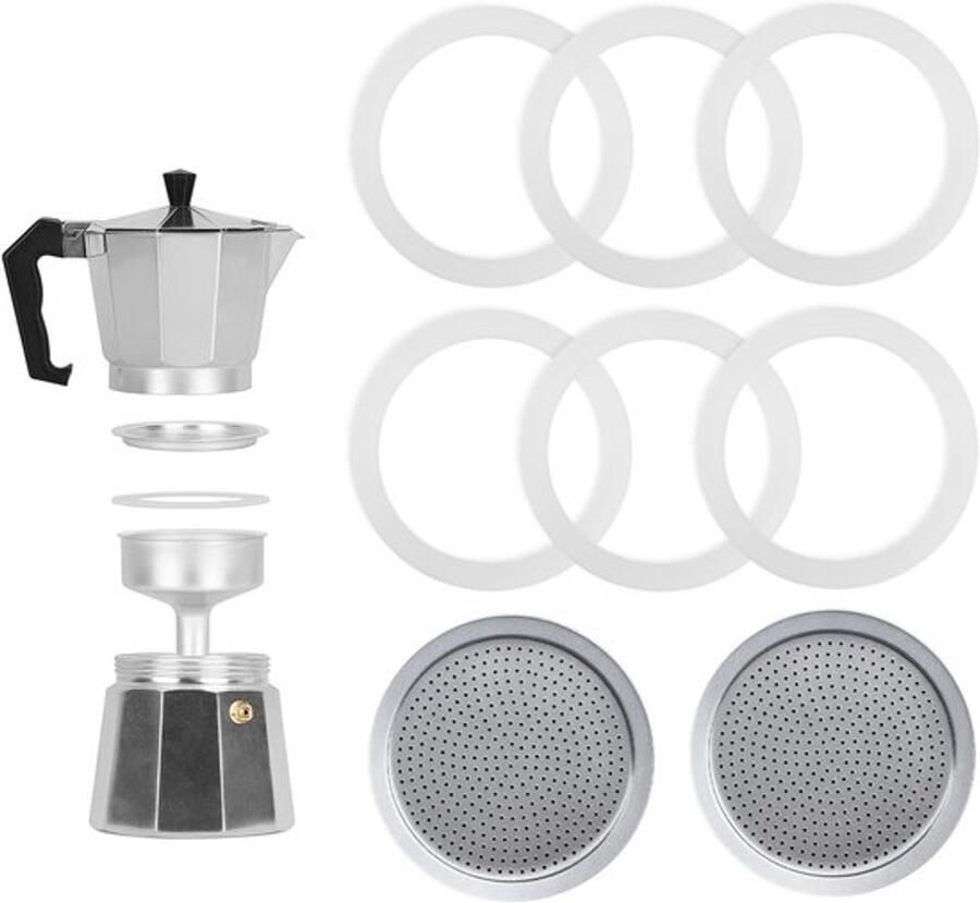 8 stuks espressomachine afdichtringen 3 kopjes siliconen reserveafdichtingen met 6 afdichtringen en 2 aluminium zeefinzetstukken reserveonderdelen voor aluminium espressomachine en