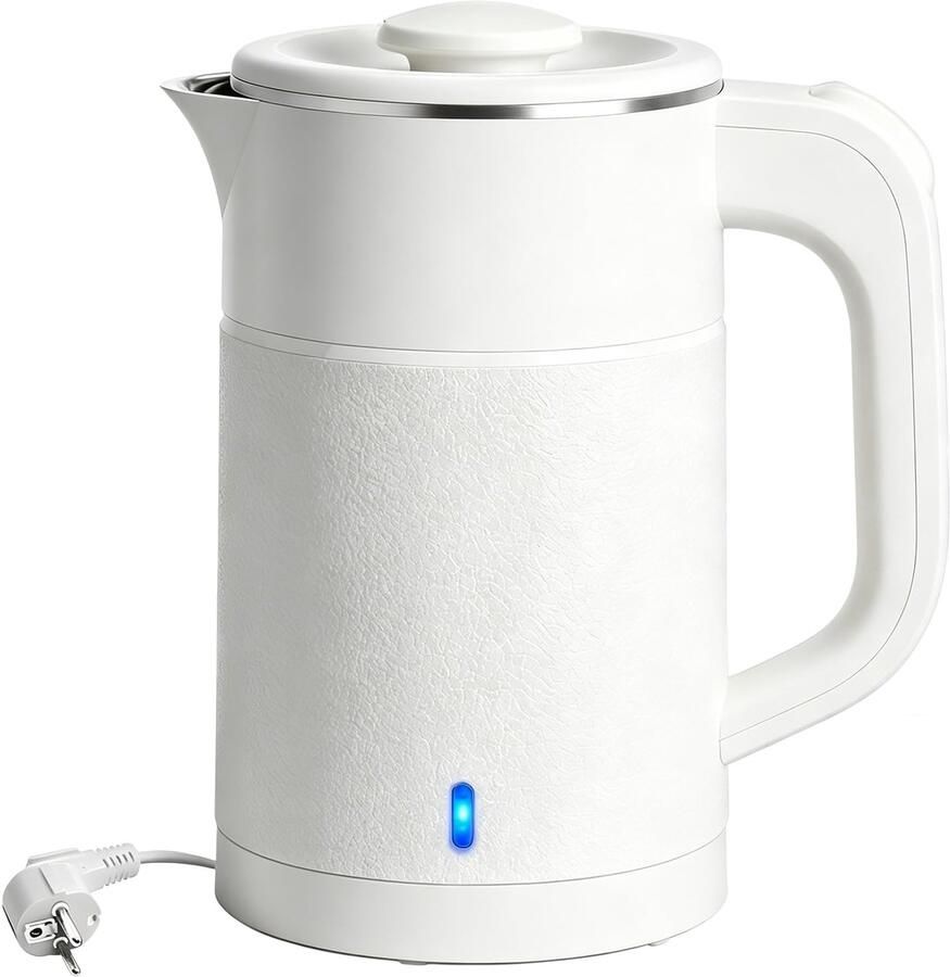 800 ml waterkoker klein 600 W reiswaterkoker 6 minuten snel koken reizen elektrische waterkoker draagbare mini-campingwaterkoker theepot roestvrij staal voor thee koffie (wit)