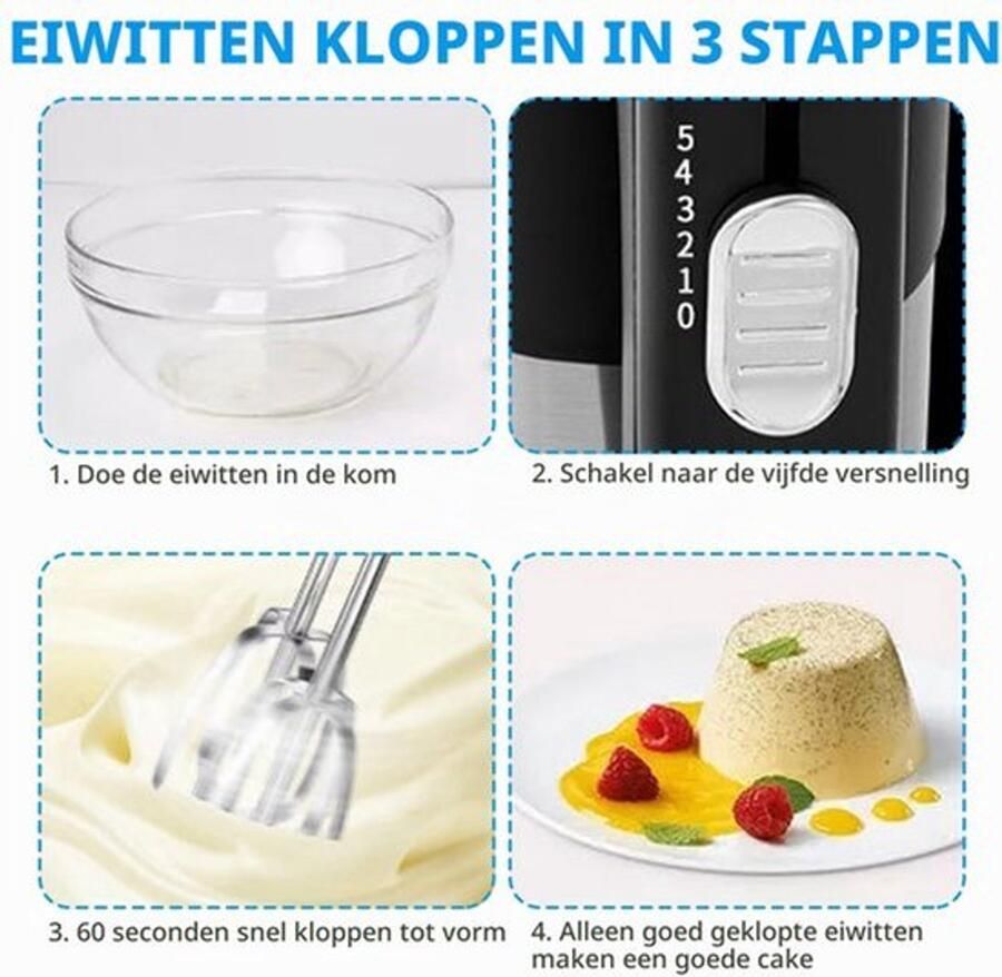 800W Elektrische keukenmixer 5 snelheden uitwerpknop keukenmixer met 2 knederhaken en 2 gardes voor roomtaarten