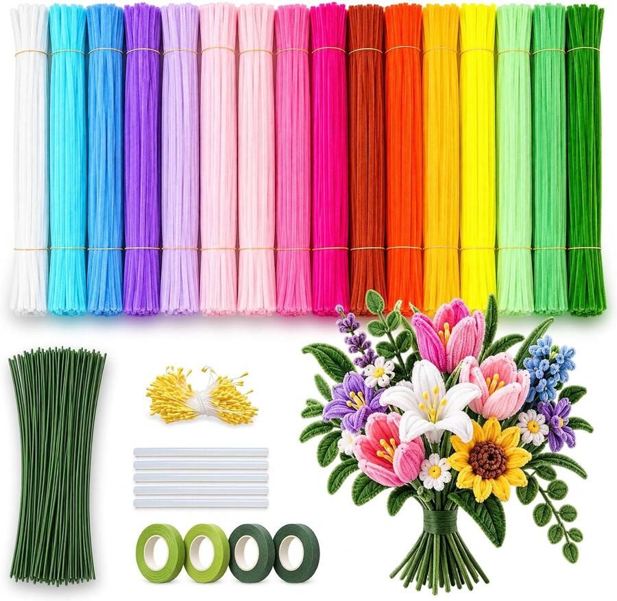 800x Pijpenreiniger 16 kleuren 30 cm Chenilledraad