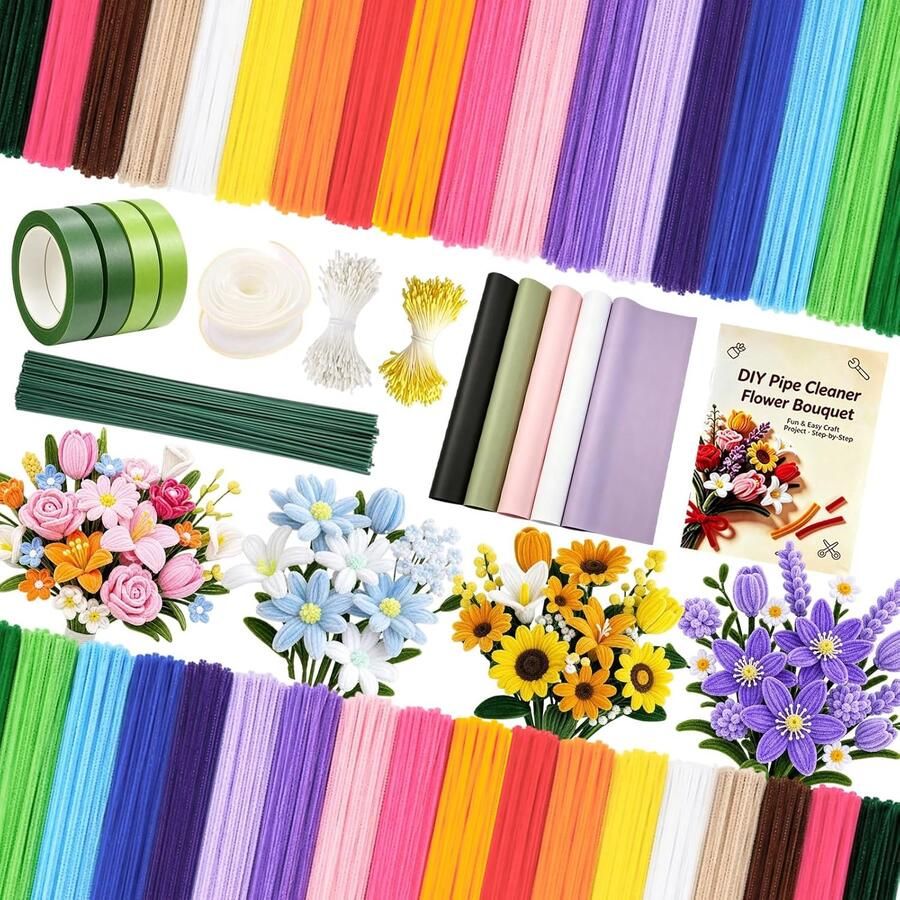 900 Stuks pijpenreiniger set 18 kleuren chenillestokken knutselen