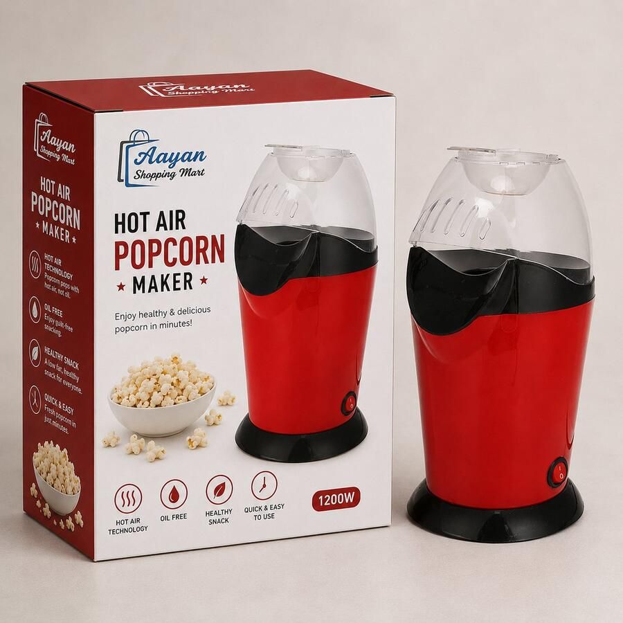 Aayan Popcorn Maker PM-1800 – Elektrische Popcornmachine voor Thuis – Hetelucht Popcornmaker zonder Olie – Compacte Snackmachine – Snel Verse Popcorn – 89850