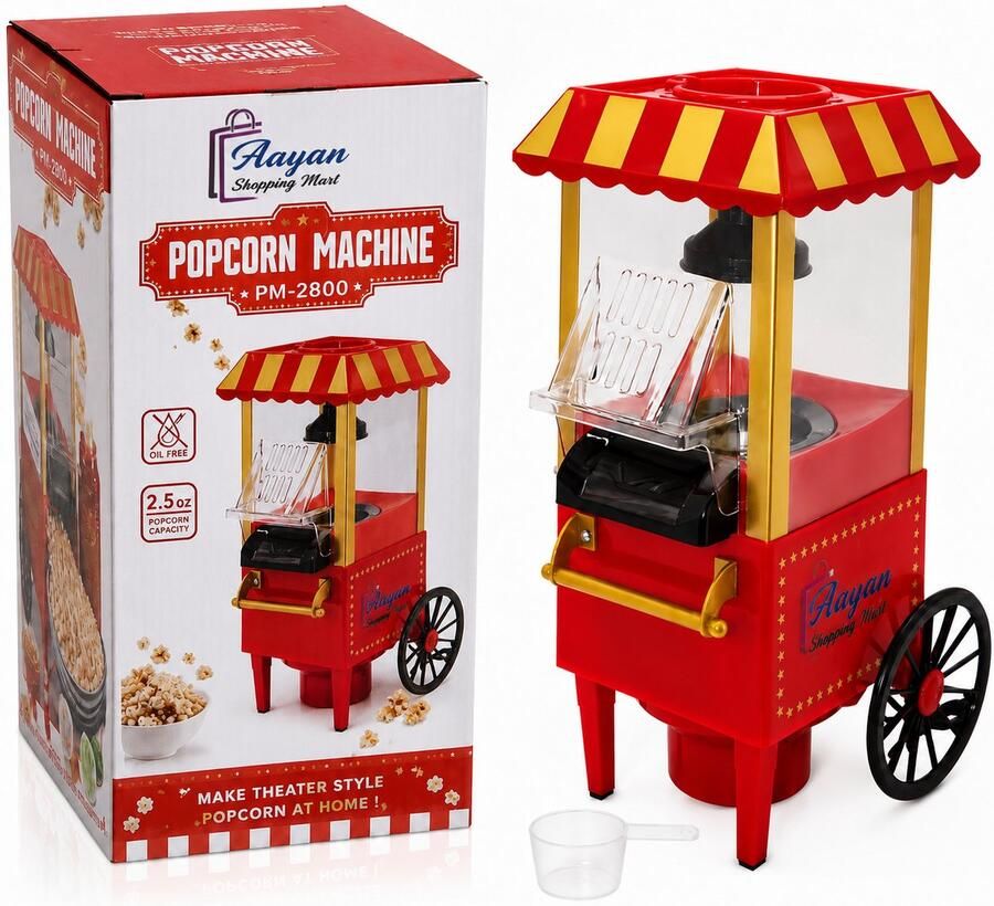 Aayan Popcornmachine PM-2800 – Elektrische Popcorn Maker voor Thuis – Snelle Hetelucht Popcornmachine – Gezonde Snack Maker – Compact Design – 89867