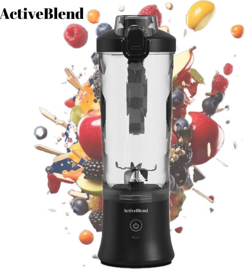 ActiveBlend Draagbare Blender voor Smoothies en Eiwitshakes Krachtige motor Portable Blender Draagbaar Blender Smoothie Maker 600 ML 270 W 4000 mAh (Zwart) - Foto 2