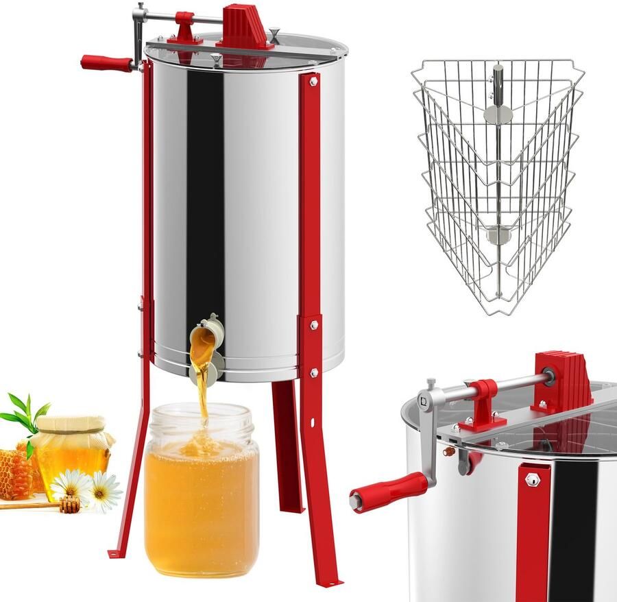 ACXIN Handmatige Honingcentrifuge 3 Ramen Ø 38cm RVS Tangentiële Extractie Deksel