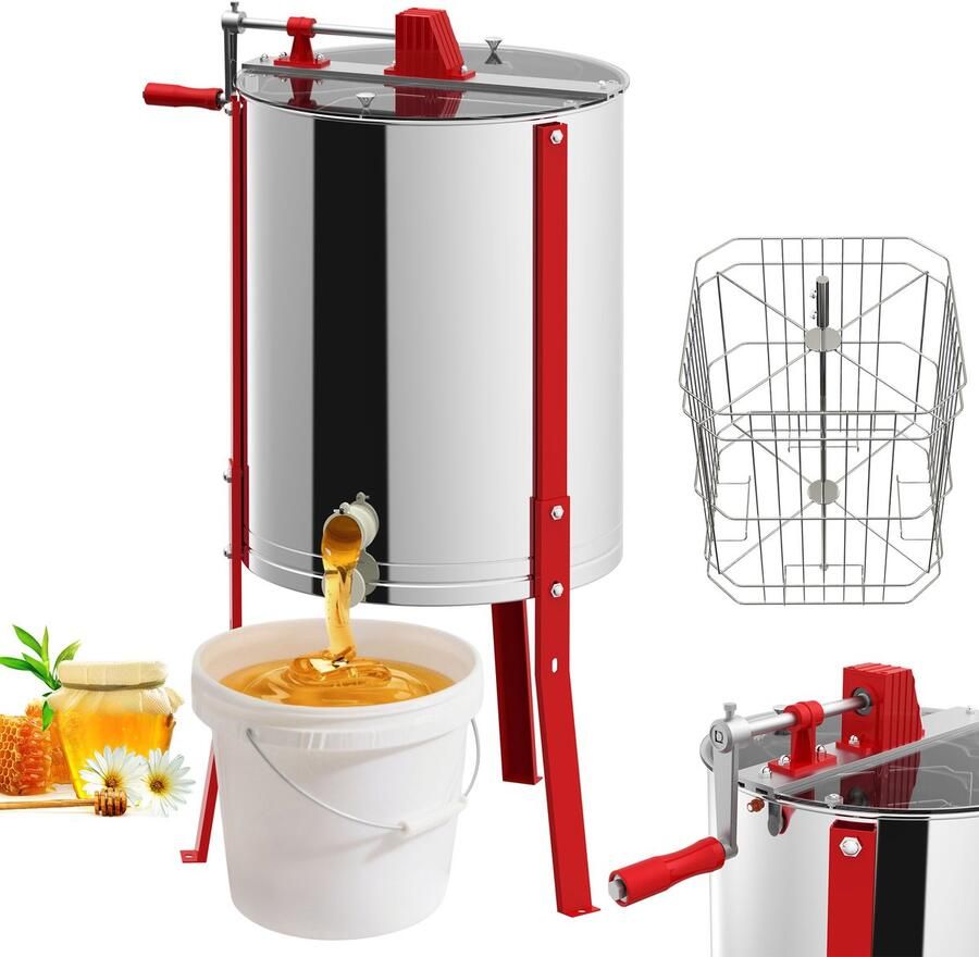 ACXIN Handmatige Honingcentrifuge 4 Ramen Ø 48cm RVS Tangentiële Extractie Deksel