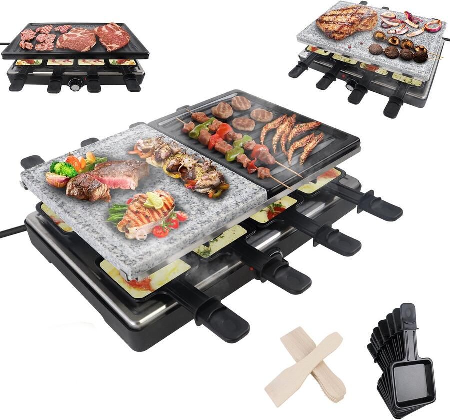 ACXIN Raclette Grill 8 Personen 1400W Elektrisch met Granietplaat en Grillplaat