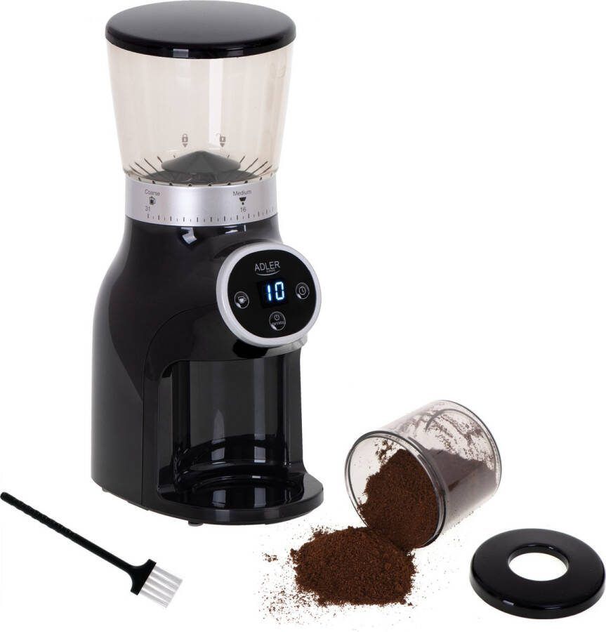 Adler AD 4450 Elektrische Koffiemolen Conische Bramen 300W 31 Maalstanden Voor Espresso tot French Press Zwart