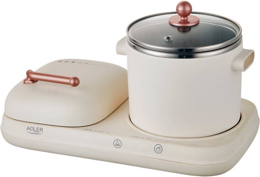Adler AD 6421 Multicooker Ontbijtstation 2 in 1 grill en kookpot Retro-design voor kleine keukens 1100-1320W Multifunctioneel voor ontbijt en meer