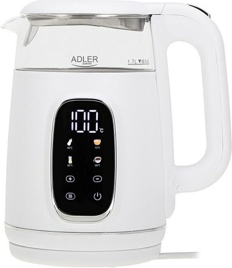 Adler AD 1305 WS Elektrische glazen waterkoker met temperatuurregeling 1 7 l LED 40–100 °C Wit