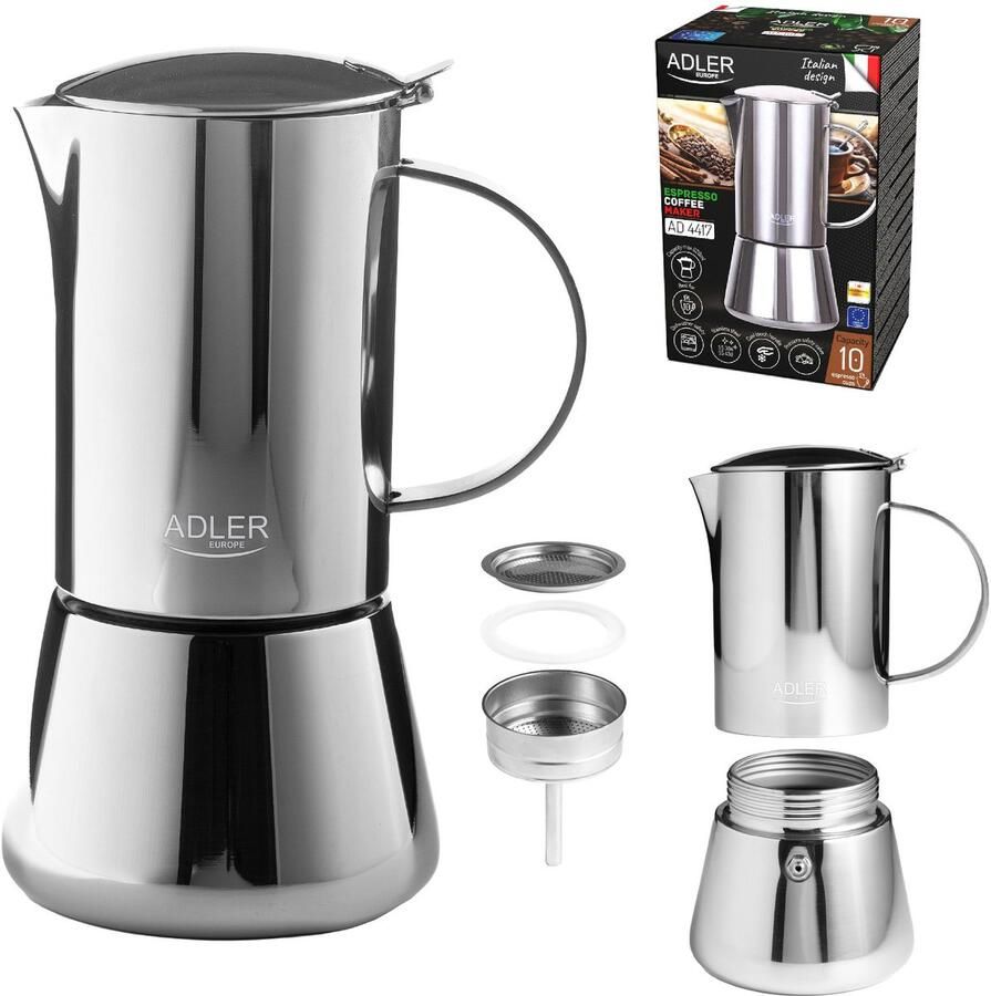 Adler AD 4417 Koffiezetapparaat espressomachine inhoud 620 ml kleur zilver