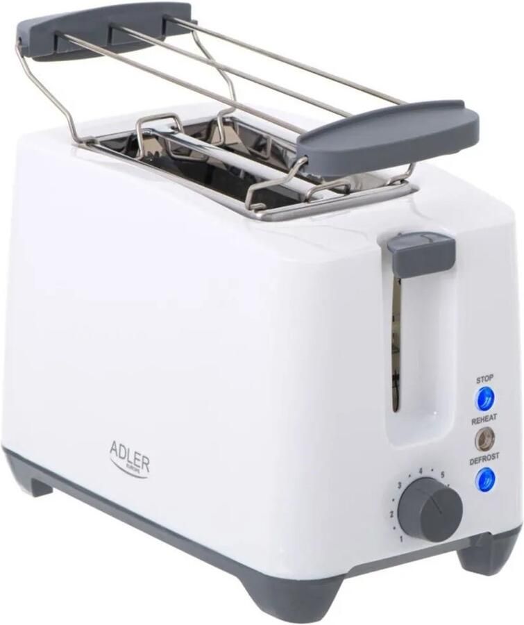 Adler Top Choice Broodrooster voor 2 sneetjes ontdooi en opwarm functie