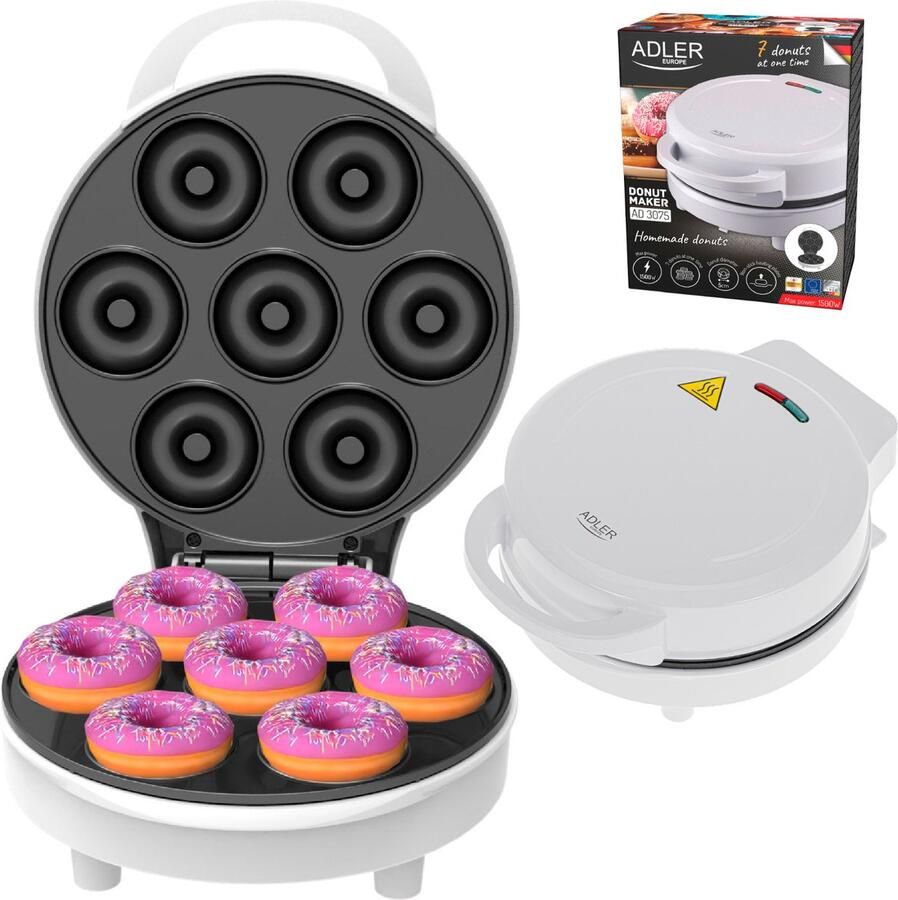 Adler Donutmaker voor 7 donuts antiaanbaklaag 1500W wit AD 3075