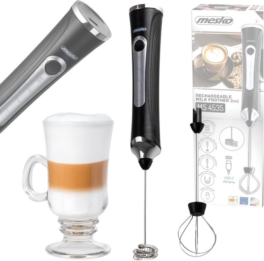 Adler Mesko MS 4535 Elektrische Melkopschuimer 3 Snelheden Roestvrij Staal USB Oplaadbaar