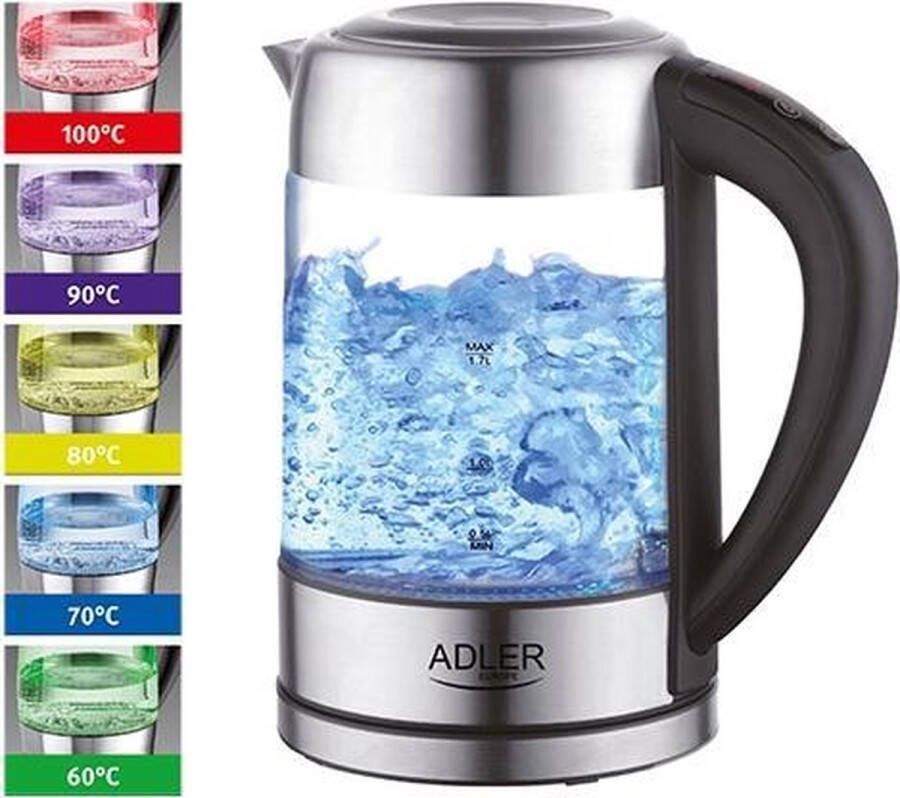 Adler Top Choice Waterkoker met temperatuur controle 60-100 graden 1.7 liter verschillende kleuren led - Foto 1