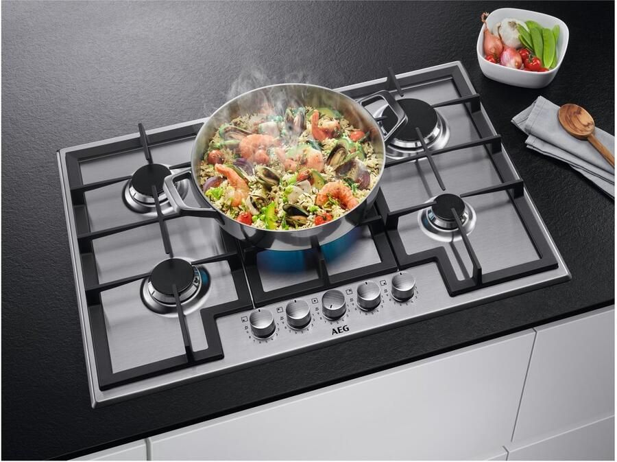 AEG HGB75400SM Roestvrijstaal Ingebouwd 75 cm Gaskookplaat 5 zone(s)