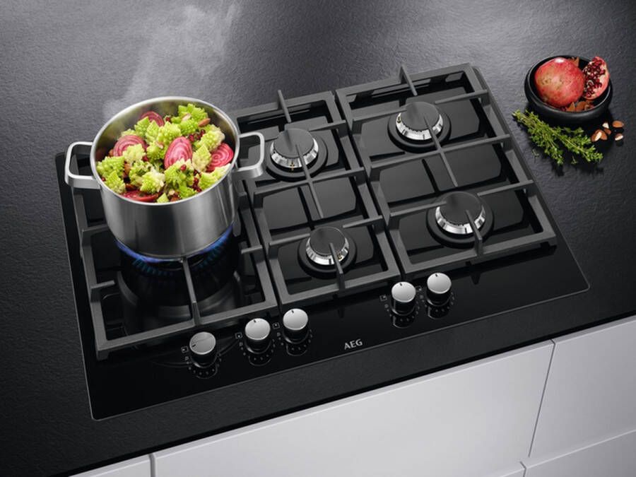 AEG Gaskookplaat Model HKB75820NB Gas-op-Glas 74 cm 5 zones Inbouw StepPower - Foto 2