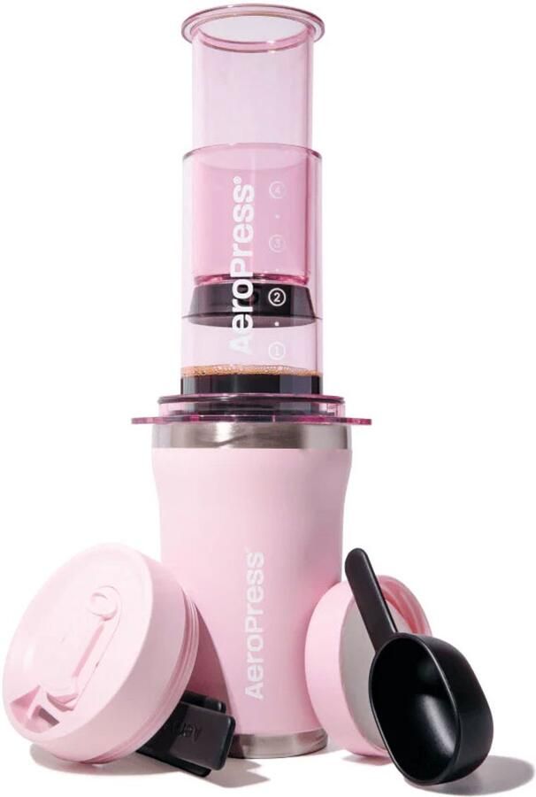 Aeropress Go Plus Roze Koffiezetter met Thermobeker & Filters