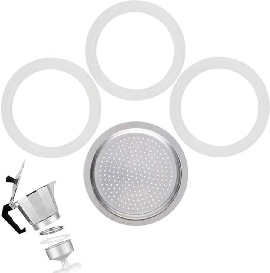 Afdichtring espressomachine 6 kopjes 3 siliconen afdichtingen voor espressomachine en 1 aluminium zeefinzetstuk afdichtringen voor koffiezetapparaten