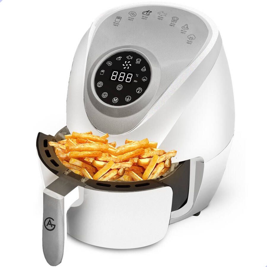AG 5200 Airfryer Wit Compact tot 4 Personen 4 Liter Anti-aanbak Uitneembare Bak Vaatwasserbestendig Met Receptenboek Stil- Snelkooktechnologie