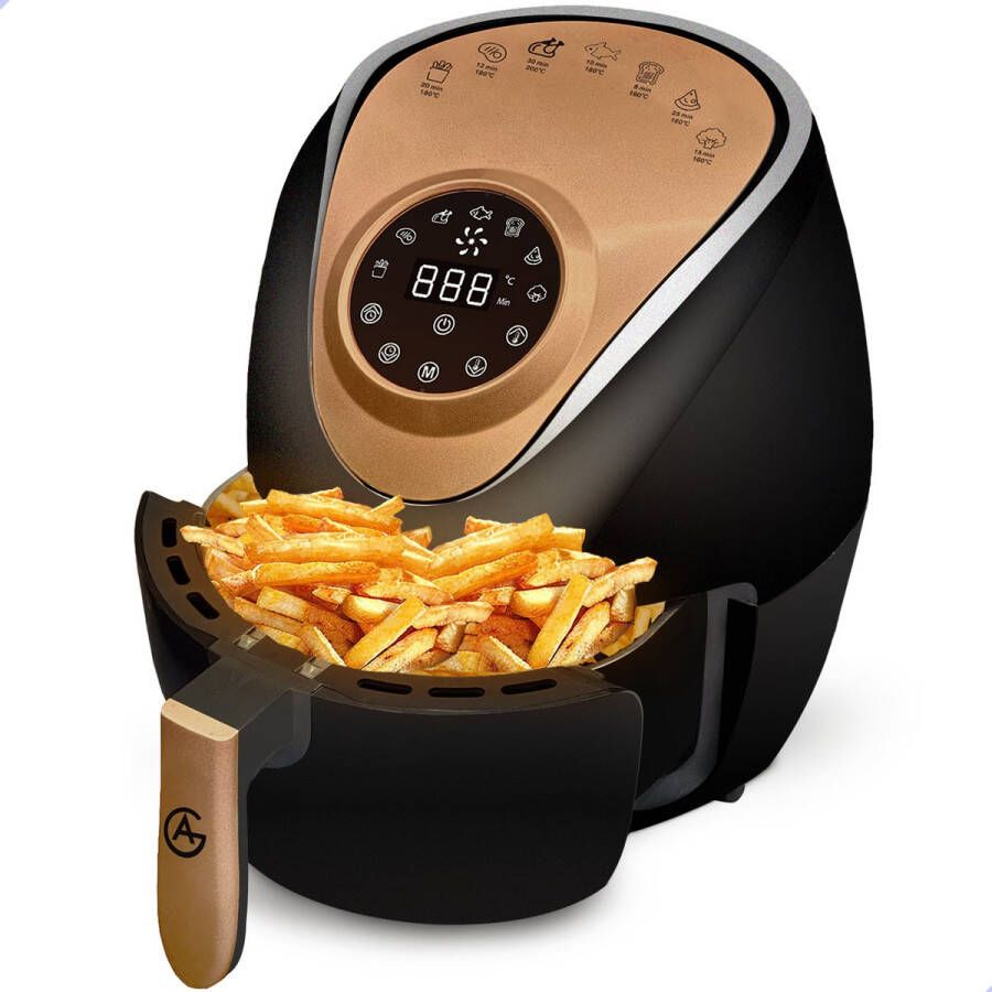 AG 5200 Airfryer Zwart Compact tot 4 Personen 4 Liter Anti-aanbak Uitneembare Bak Vaatwasserbestendig Met Receptenboek Stil- Snelkooktechnologie