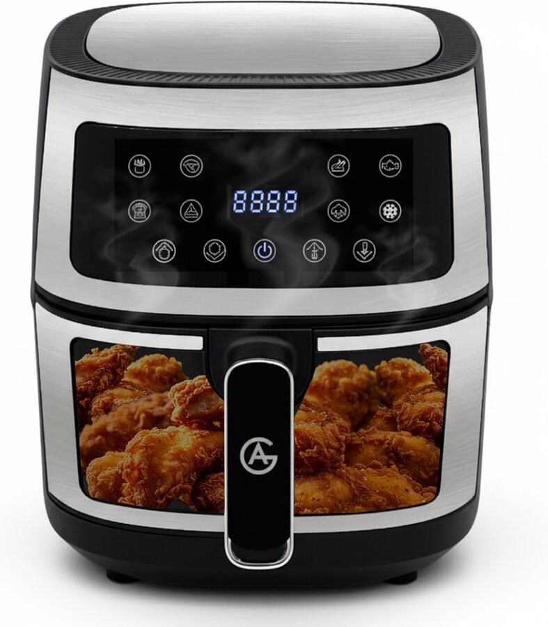 AG 5300 Airfryer XXL Premium Zilver – 5.5L Hete Luchtfriteuse – Digitaal Display – 8 Programma s – Anti-aanbak – Vaatwasserbestendig – Extreem Stil – Gezond Koken Zonder Olie – Inclusief Receptenboek