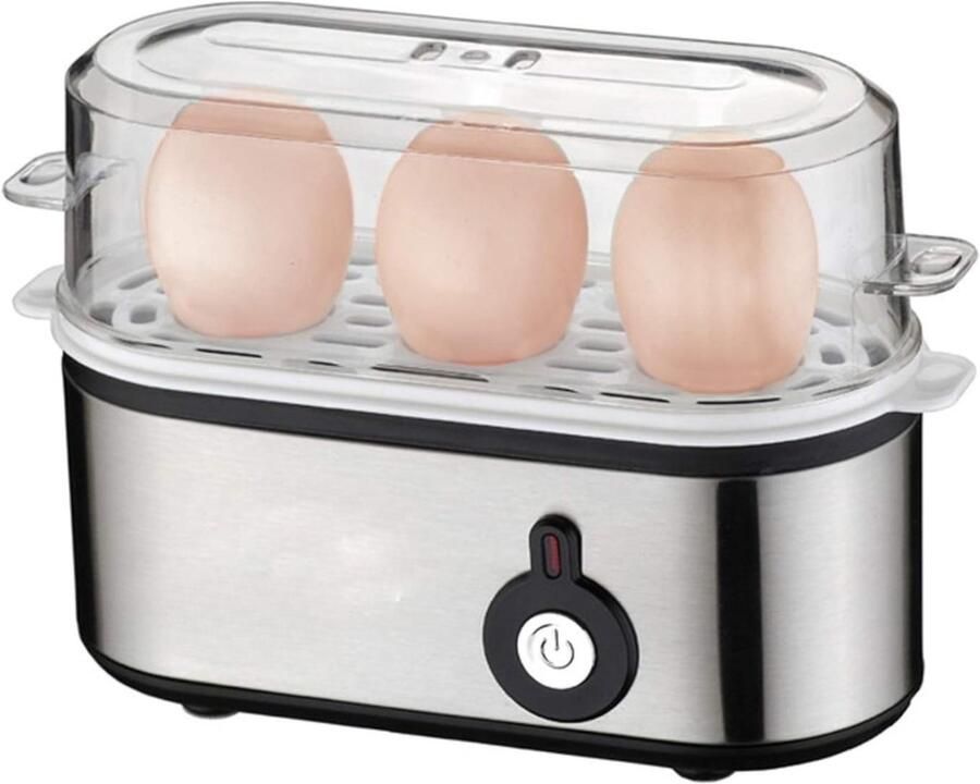 Ahd Eierkoker electrisch Eierkoker met timer Zilver Zwart- 10cm x 21cm x 15cm; 0.46 kg